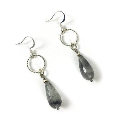 Of The Earth Earrings: Grey Quartz Drops #3215-ESSE Purse Museum & Store