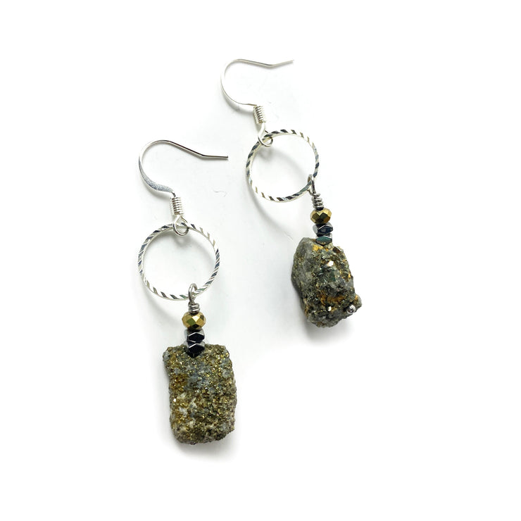 Of The Earth Earrings: Pyrite Nugs #3216-ESSE Purse Museum & Store
