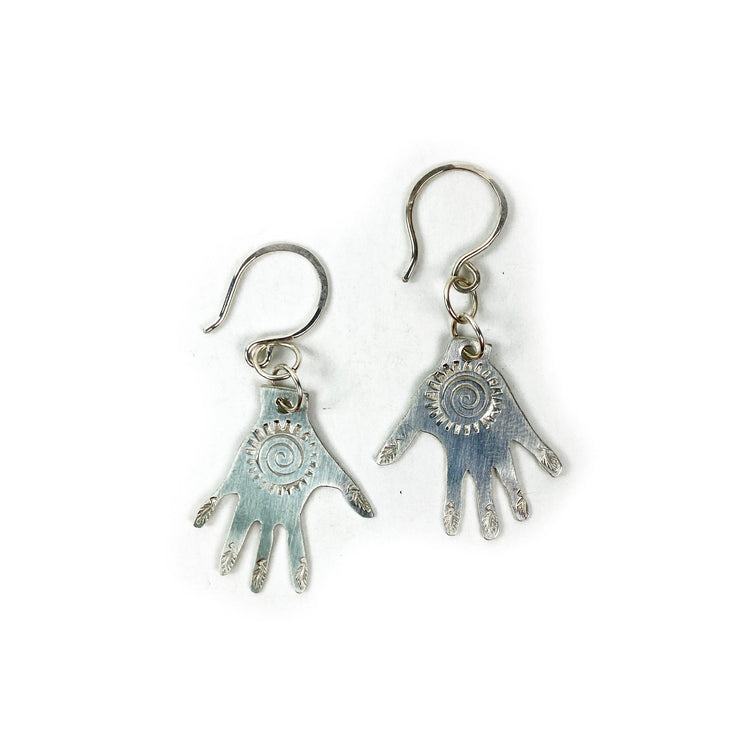 Of The Earth Earrings: Sterling Hands with Sun Swirl-ESSE Purse Museum & Store