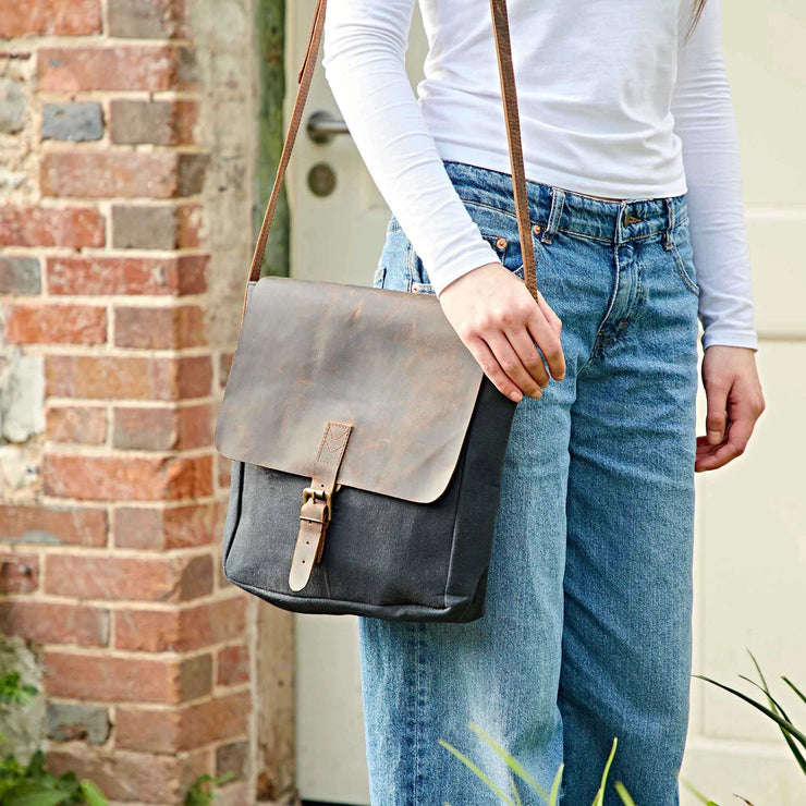 Paper High Bag: Canvas and Buffalo Leather Sling Bag-ESSE Purse Museum & Store