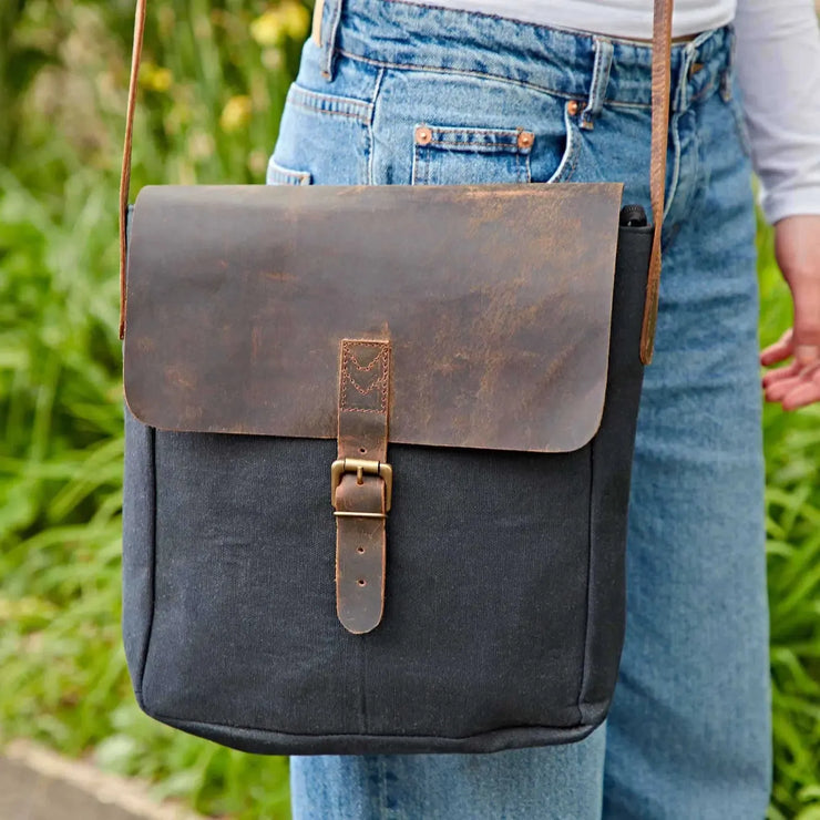 Paper High Bag: Canvas and Buffalo Leather Sling Bag-ESSE Purse Museum & Store