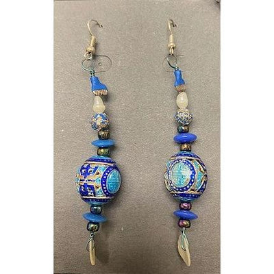 Pecan Tree Pottery Earrings: Round Blue-ESSE Purse Museum & Store
