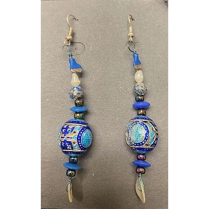 Pecan Tree Pottery Earrings: Round Blue-ESSE Purse Museum & Store