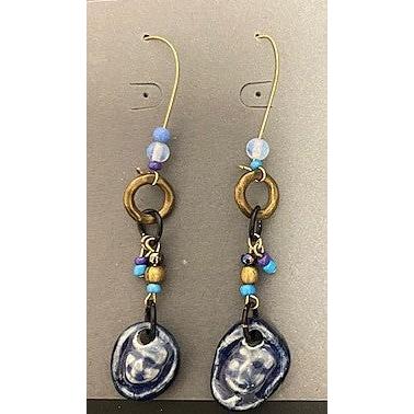 Pecan Tree Pottery Earrings: Blue Faces-ESSE Purse Museum & Store