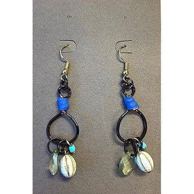 Pecan Tree Pottery Earrings: Blue Beads Dangles-ESSE Purse Museum & Store