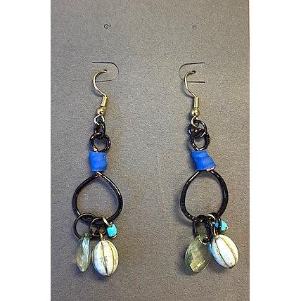 Pecan Tree Pottery Earrings: Blue Beads Dangles-ESSE Purse Museum & Store