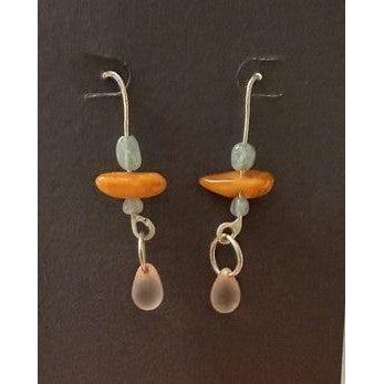 Pecan Tree Pottery Earrings: Grey/Orange/Pink Dangles