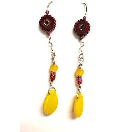 Pecan Tree Pottery Earrings: Red & Yellow
