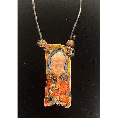 Pecan Tree Pottery Necklace: Large Buddha Amulet with Bronze Beads-ESSE Purse Museum & Store