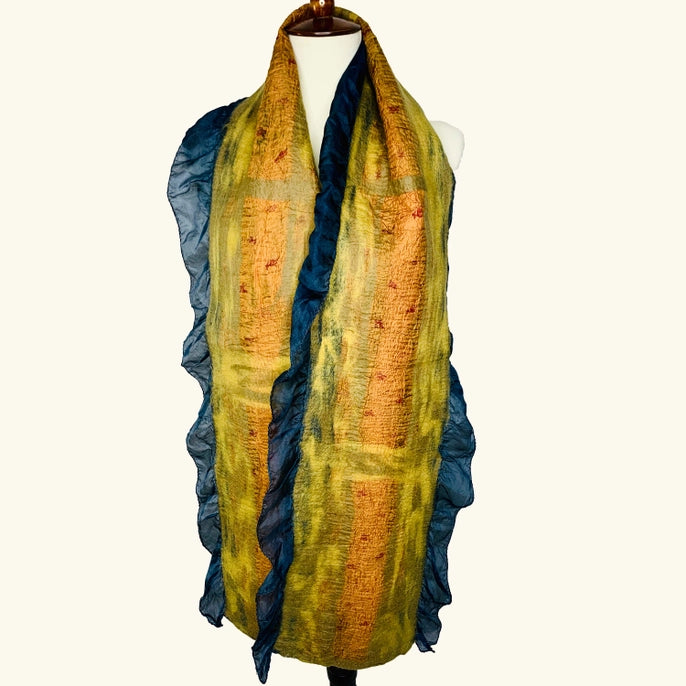 Pomegranate Moon Scarf: Navy & Yellow Side Silk-ESSE Purse Museum & Store