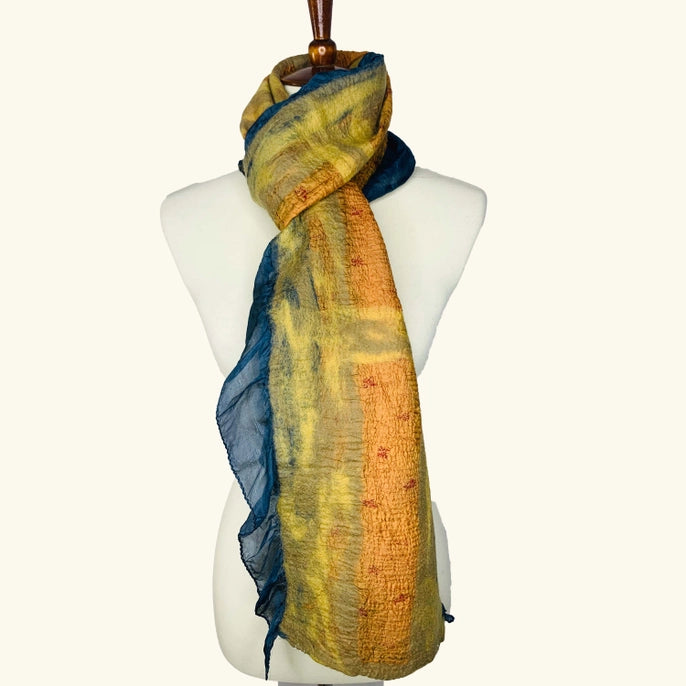 Pomegranate Moon Scarf: Navy & Yellow Side Silk-ESSE Purse Museum & Store