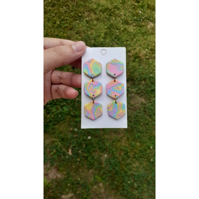 Shannon V Jewelry Earrings: Pastel Rainbow Hexagons-ESSE Purse Museum & Store