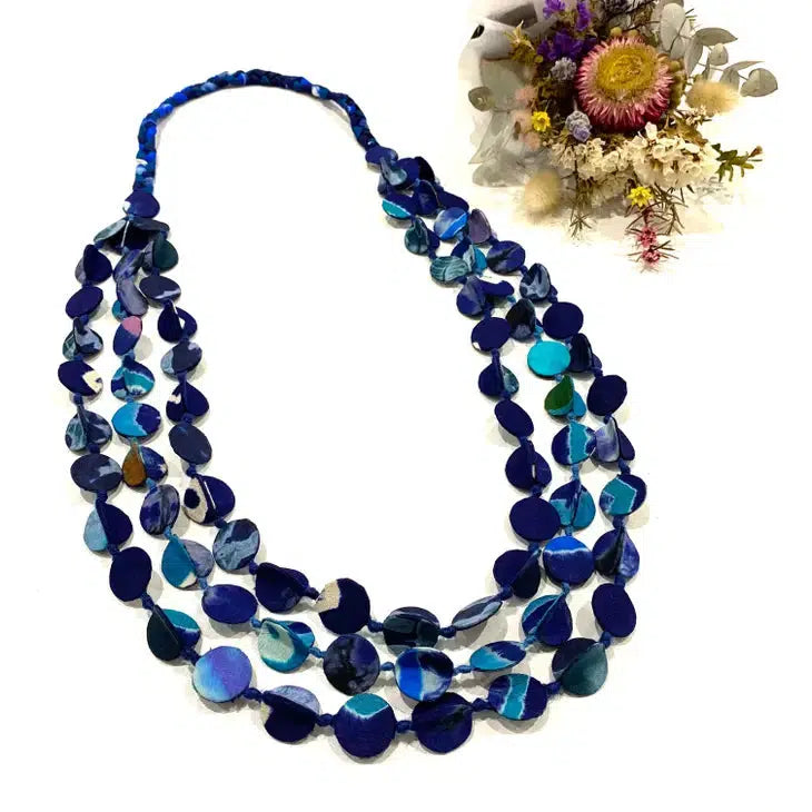 Sophie Silks Necklace: Navy Blue Tie Dye Triple Strand-ESSE Purse Museum & Store