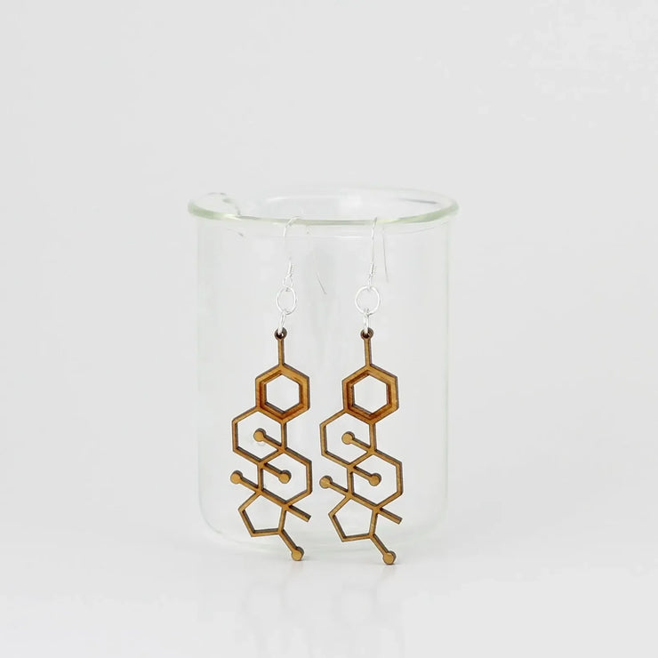 Sorcery Science Earrings: Birch Plywood Estrogen Molecule Dangles-ESSE Purse Museum & Store