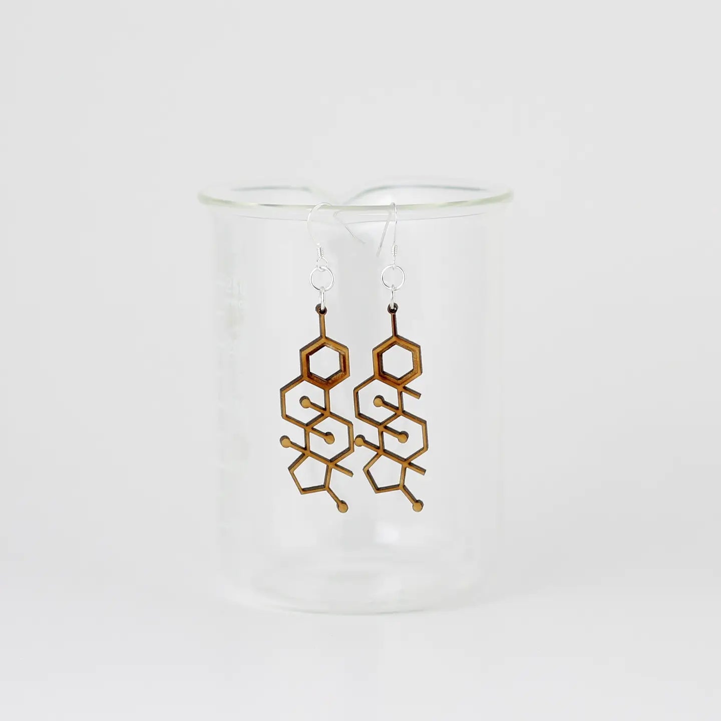 Sorcery Science Earrings: Birch Plywood Testosterone Molecule Dangles