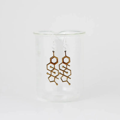 Sorcery Science Earrings: Birch Plywood Testosterone Molecule Dangles-ESSE Purse Museum & Store