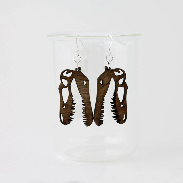 Sorcery Science Earrings: Walnut Wood T-Rex Skull-ESSE Purse Museum & Store
