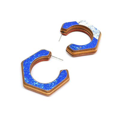 Tara Locklear Earring: 3 Qtr. Hoops Hex Cut Bright Blue-ESSE Purse Museum & Store