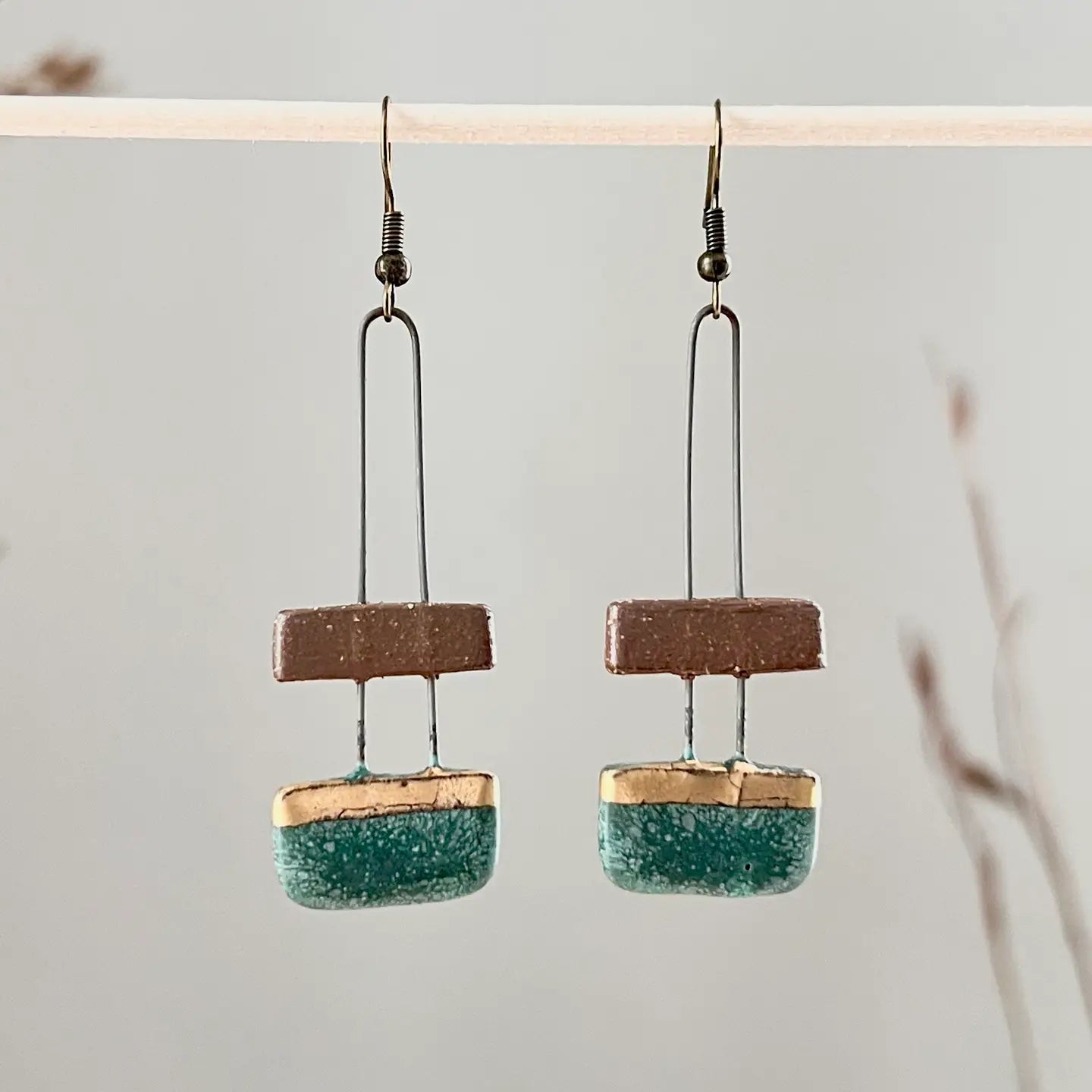 The Artifact House Earrings: Patina Green and Natural Clay