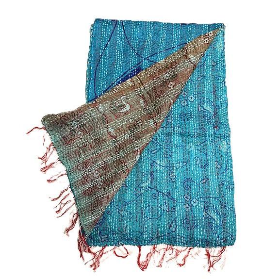 The Red Sari Scarf: Narrow Width Silk Kantha-ESSE Purse Museum & Store
