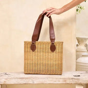 The Winding Road Bag: European Rattan Tote w/ Batik Lining-ESSE Purse Museum & Store