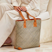 The Winding Road Bag: Oversized Rattan Tote w/ Leather Trim-ESSE Purse Museum & Store