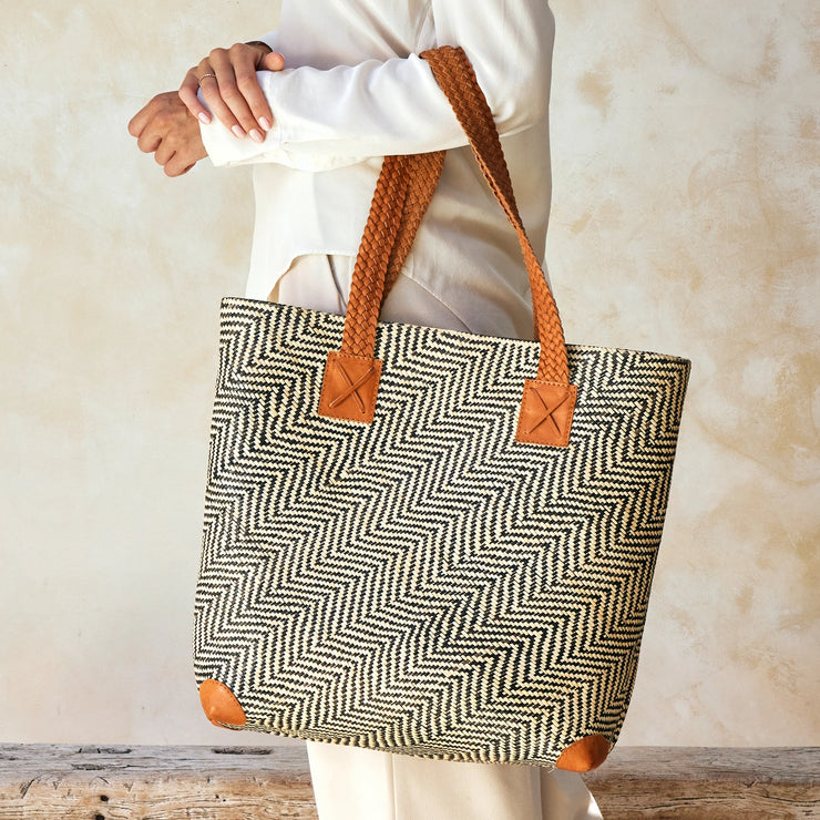 The Winding Road Bag: Oversized Rattan Tote w/ Leather Trim-ESSE Purse Museum & Store