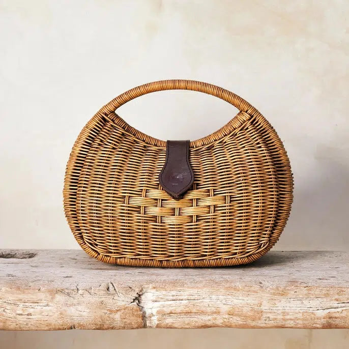 The Winding Road Bag: Rattan & Leather Moon