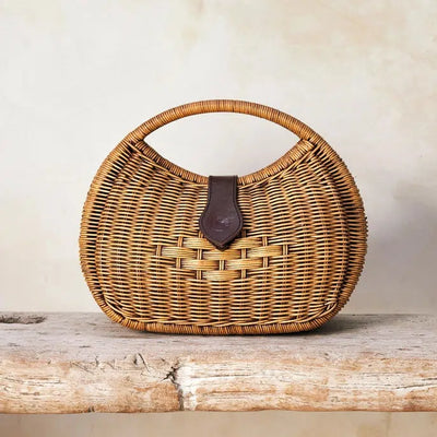 The Winding Road Bag: Rattan & Leather Moon-ESSE Purse Museum & Store