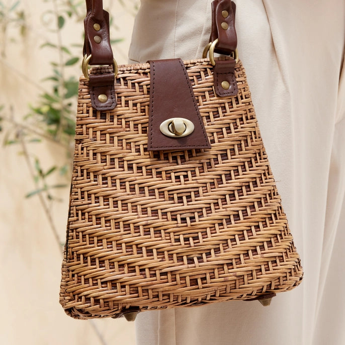 The Winding Road Bag: Rattan w/ Leather Elbow Strap-ESSE Purse Museum & Store