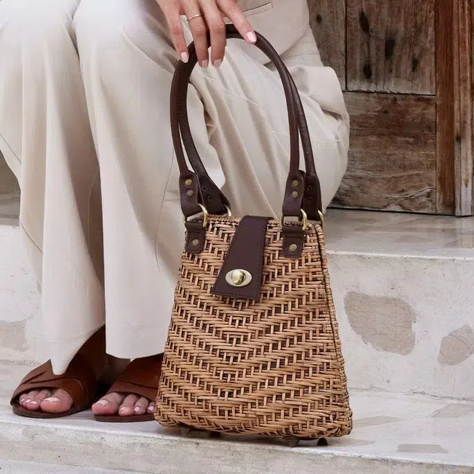 The Winding Road Bag: Rattan w/ Leather Elbow Strap