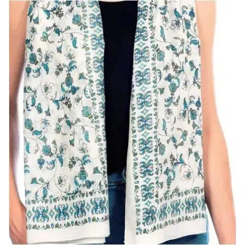 The Winding Road Scarf: 100% Cotton Floral Print on White-ESSE Purse Museum & Store