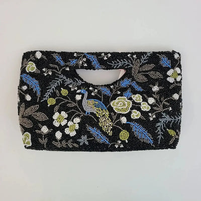 Tiana Bag: Black Floral with Bird-ESSE Purse Museum & Store