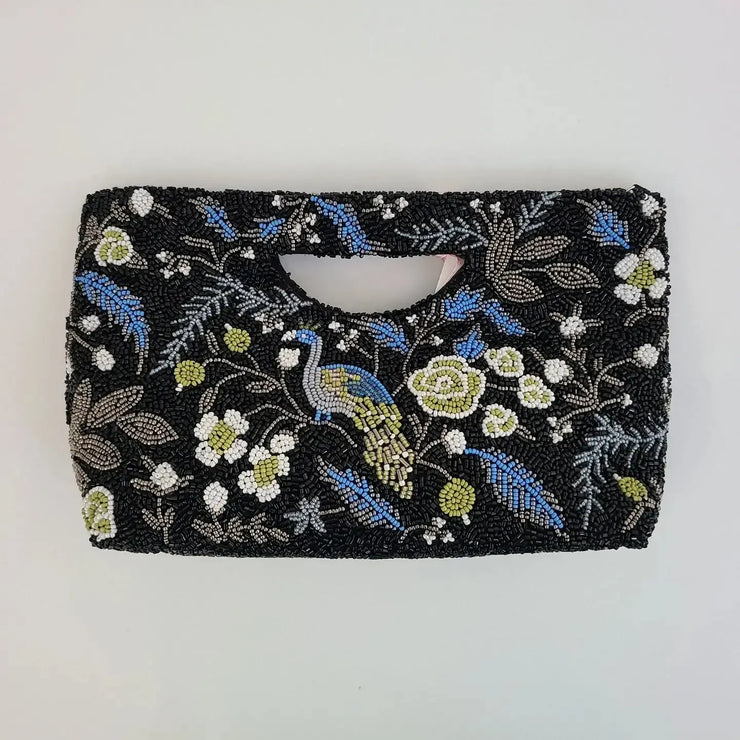 Tiana Bag: Black Floral with Bird-ESSE Purse Museum & Store
