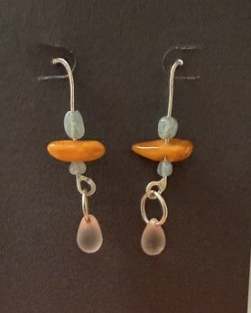 Pecan Tree Pottery Earrings: Grey/Orange/Pink Dangles