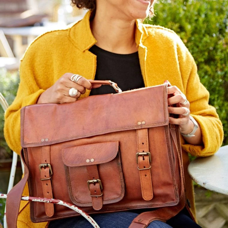 Paper High Bag: Leather Vintage Style Satchel