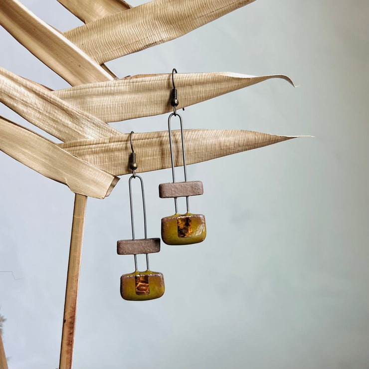 The Artifact House Earrings: Two Tone Olive & Natural Clay-ESSE Purse Museum & Store