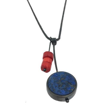 Ashka Dymel Necklace: Lapis Disc-ESSE Purse Museum & Store