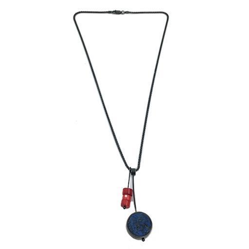 Ashka Dymel Necklace: Lapis Disc-ESSE Purse Museum & Store