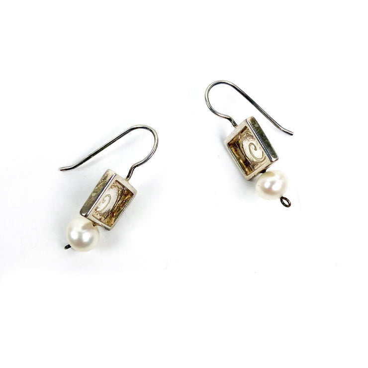 Donna D'Aquino Earrings: Solid Squares with Pearls-ESSE Purse Museum & Store