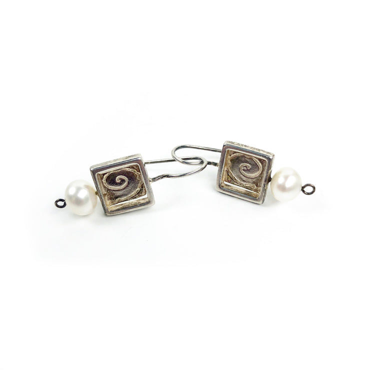 Donna D'Aquino Earrings: Solid Squares with Pearls-ESSE Purse Museum & Store