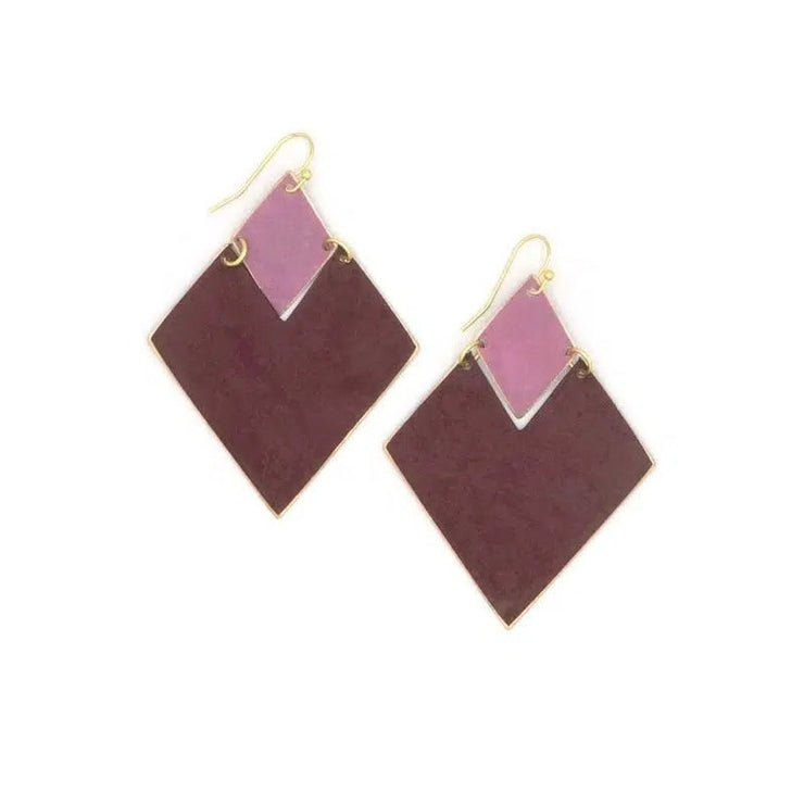 Blush+Burgundy Rhombus Earrings-ESSE Purse Museum & Store
