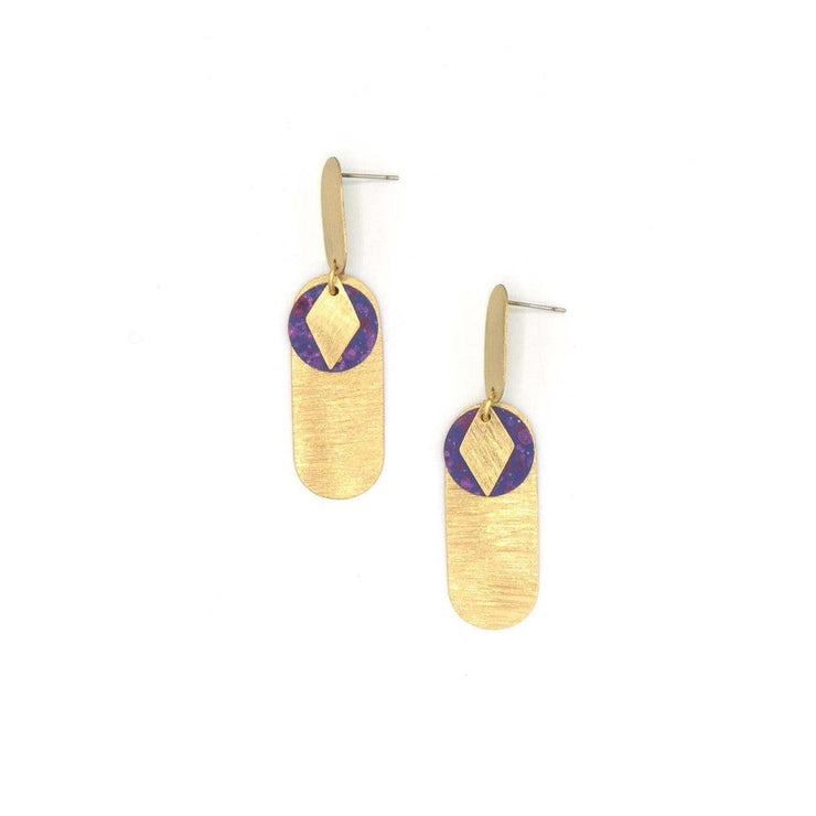 Fair Anita Earrings: Modern Brass and Purple-ESSE Purse Museum & Store