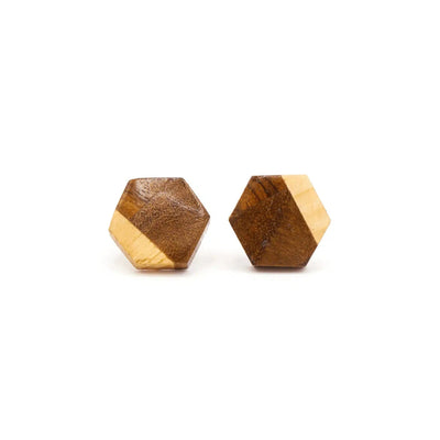 Fair Anita Earrings: Wooden Hexagon Studs-ESSE Purse Museum & Store