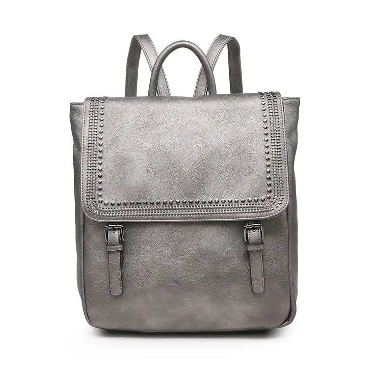 Jen & Co. Bag: Valerie Flapover Backpack w/Studded Details-ESSE Purse Museum & Store