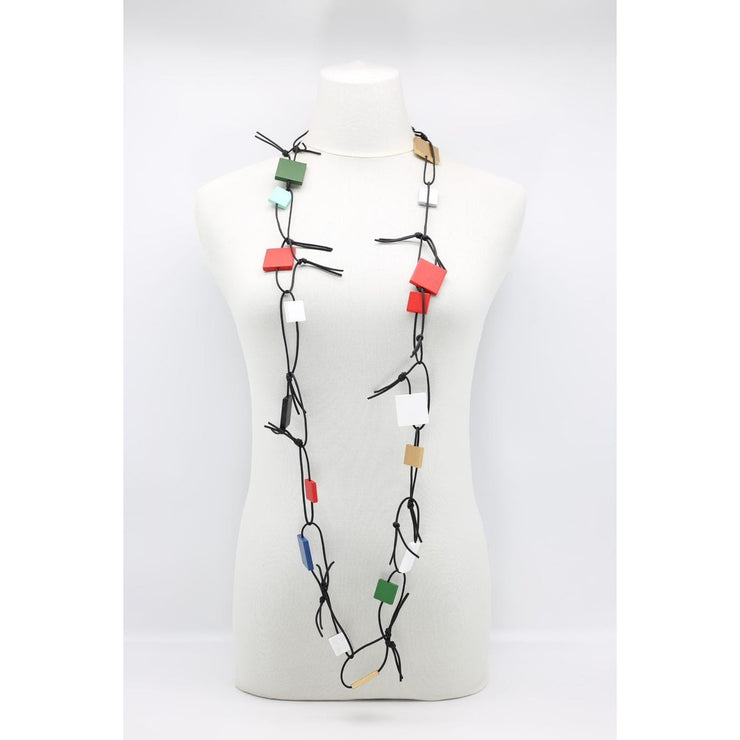Jianhui London Necklace: Squares on Leatherette Chain-ESSE Purse Museum & Store