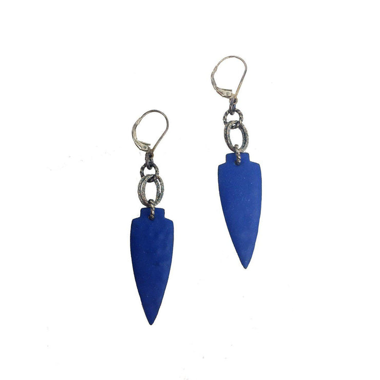 Julie Shaw Small Shield Earrings: Blue-ESSE Purse Museum & Store