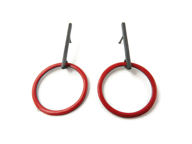 KimyaJoyas Earrings: Red Enamel Circle-ESSE Purse Museum & Store