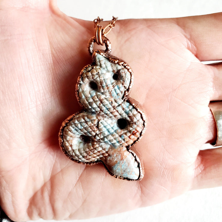 MergingMetals Necklace: Blue Apatite Carved Snake-ESSE Purse Museum & Store