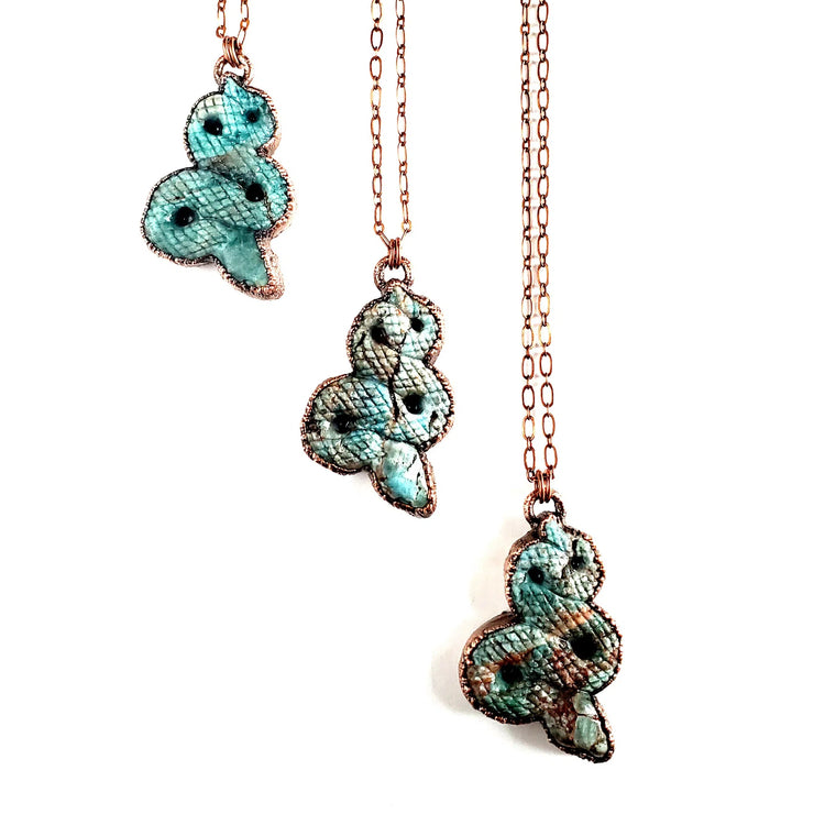 MergingMetals Necklace: Blue Apatite Carved Snake-ESSE Purse Museum & Store